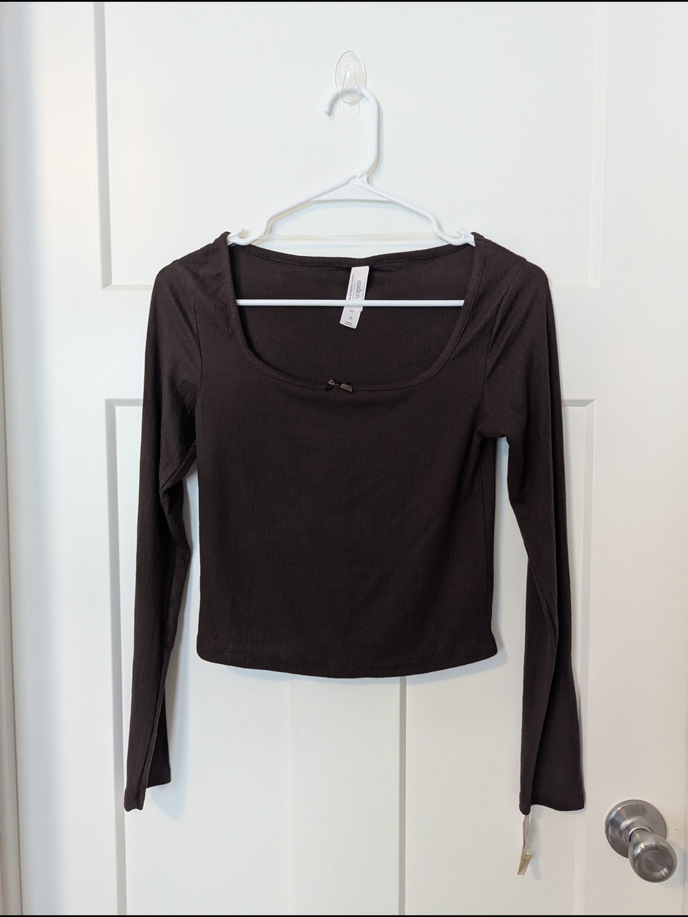 Auden Sleepwear Women’s Long Sleeve Scoop Neck Top in Dark Brown Sz XS